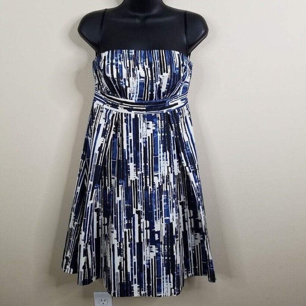 The Limited Dress Womens 4 Strapless Blue Black Stripe Gathered Bodice Lined